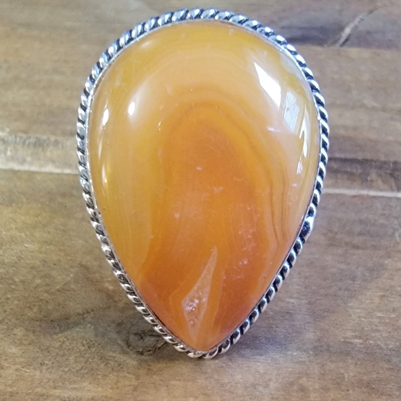 Vintage Jewelry - Women Orange Agate Gemstone Size 8 Silver Chunky Jewelry 925 Bohemian We…